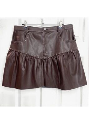 NWT - SAYLOR Chocolate Brown Faux Leather Pippi Skirt w/ Stud Accents